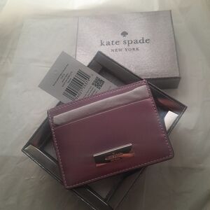 New Kate Spade Kenzie Cardholder In Quartz Pink Metallic Color NWT & Gift Box